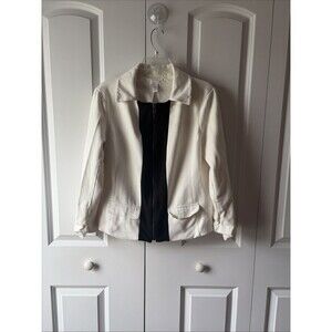 Chicos Zip Up Blazer Jacket Ivory Ponte Zip Block Solid Black Size 2 (Large)